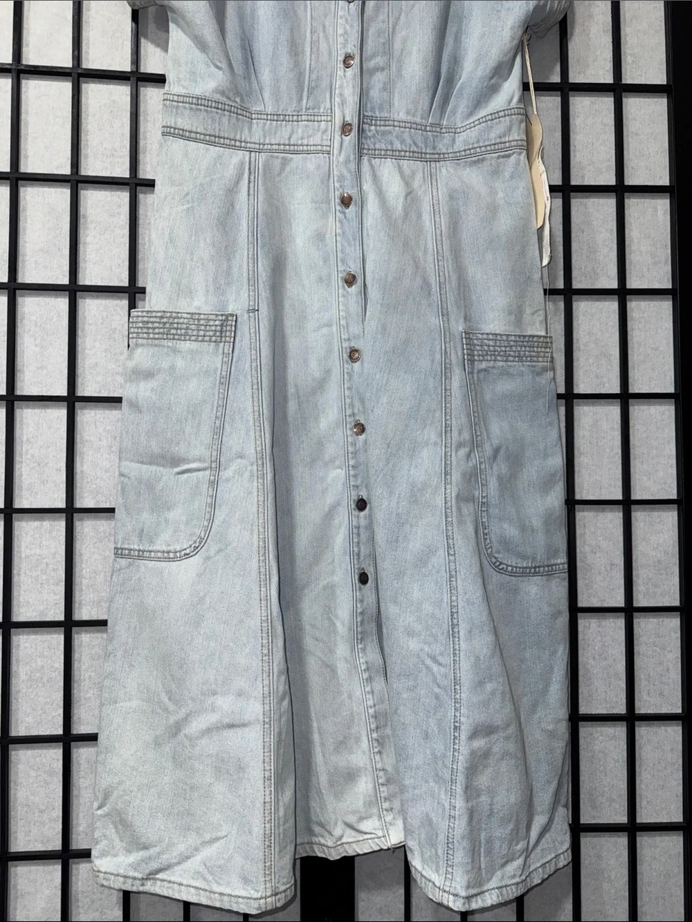 Happy Nature by Kate Hudson Denim Midi Dress 12 Light Wash Button Front Pockets - Picture 9 of 12